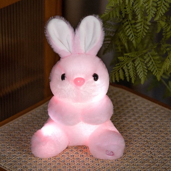 Colorful Glowing Rabbit Plush Toy LED Light Up Sitting Bunny Stuffed Animal Soft Doll for Boys and Girlss Birthday Gift Style #F009 Pink