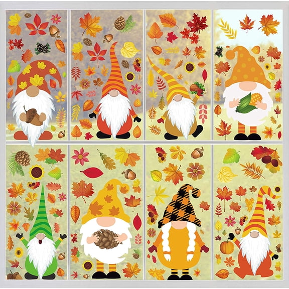Fall Gnome Window Clings Fall Window Clings for Glass 8 Sheets Autumn Window Clings Gnome Autumn Tomte Window Decals for Thanksgiving Fall Home Party Decorations