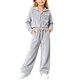 thumbnail image 5 of SHTXOZHI Velvet Outfits for Girls Cropped Long Sleeve Tops Matching Wide Leg Pants Shiny Loungewear 2 Piece Sets, 5 of 9