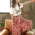 thumbnail image 6 of Kids Girls Clothes Short Sleeve T-shirt + High Waist Pleated Pants Wide Leg Elastic Set Toddler Baby Girl, 6 of 8
