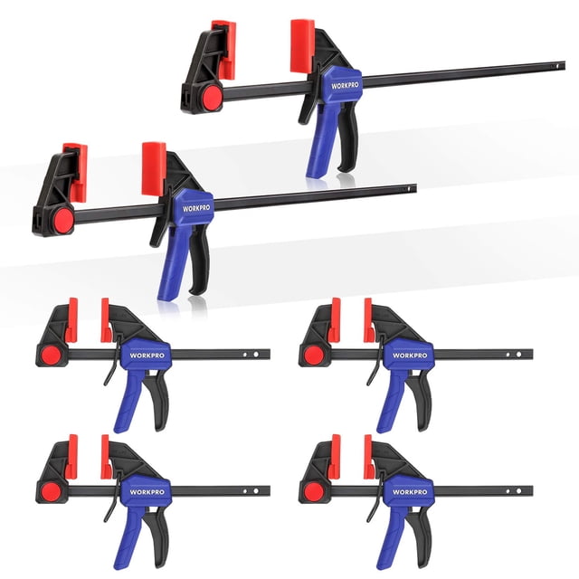 Pinzas de barra WORKPRO, paquete de 6 unidades, abrazadera y separadora con una mano, 15 cm/30 cm