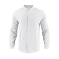 thumbnail image 2 of VgaVtl Mens Shirts Collared Long Sleeve Cotton Linen Mens Tops Loose Soft Solid Color Workout Button down Leisure White Shirts,M, 2 of 7