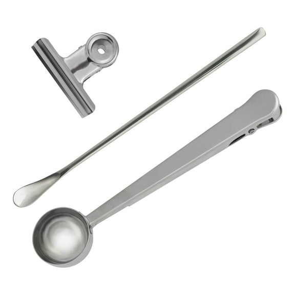 LAMEI Coffee Scoop, Stainless Steel Coffee Spoon and Scooper with Long Handles, Pack of 3, Clips for Food Storage, Kitchen