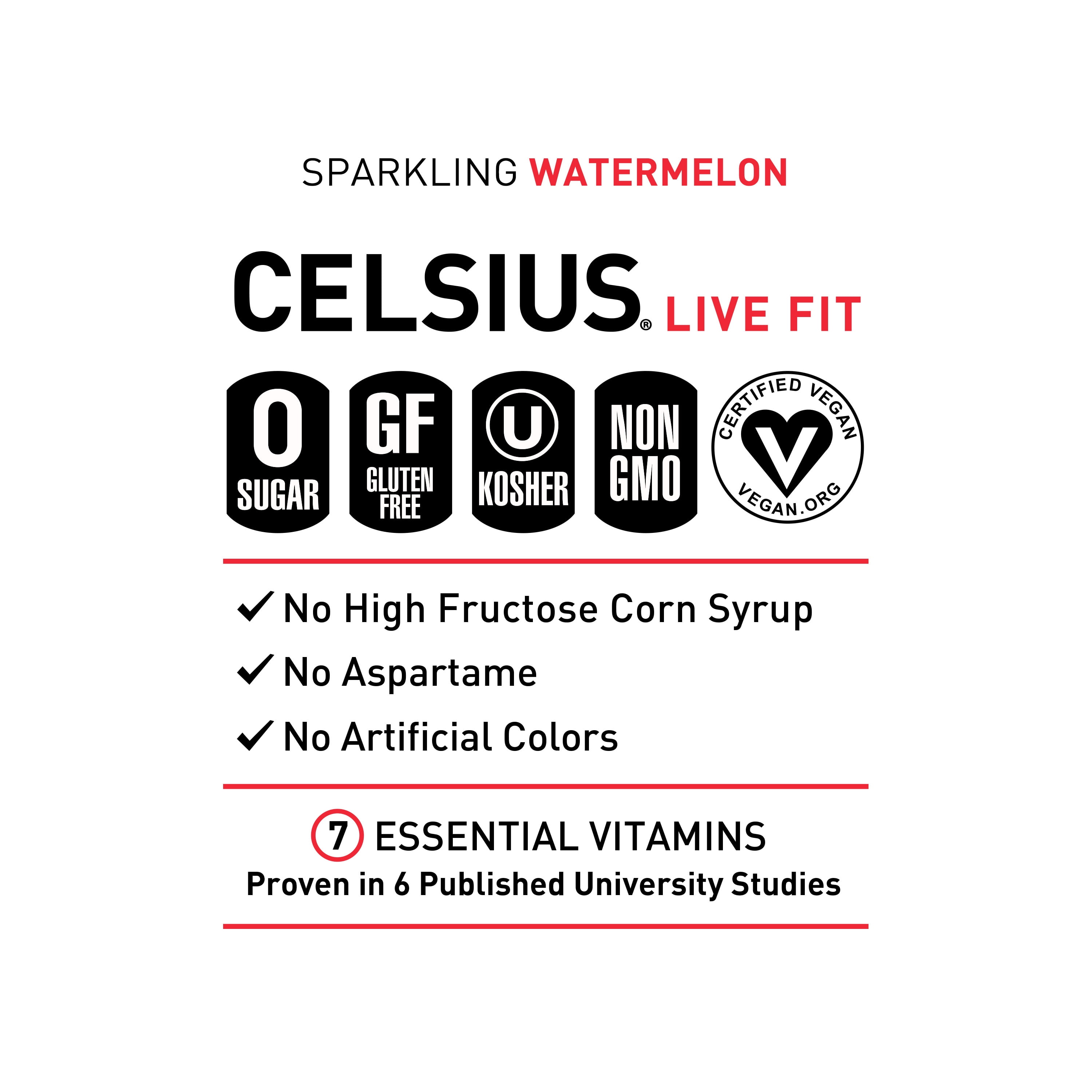 CELSIUS Sparkling Watermelon, Functional Energy Drink 12 fl oz (pack of 4)