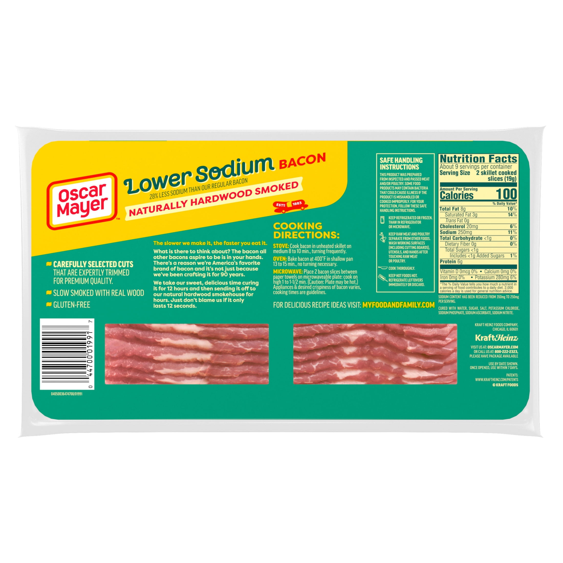 Oscar Mayer Naturally Hardwood Smoked Bacon 30% with Lower Sodium, 16 oz Pack, 17-19 slices