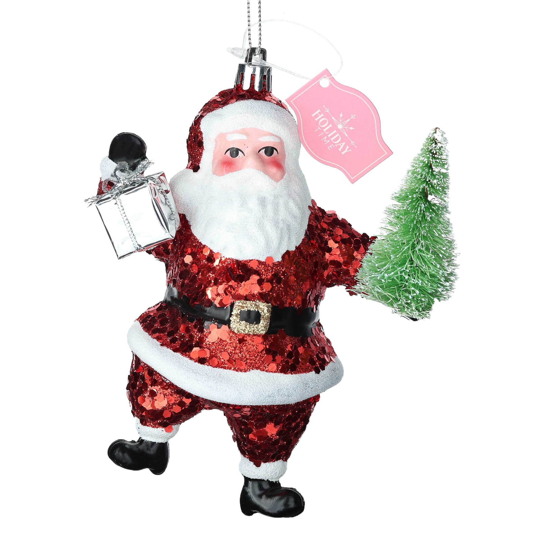 Red and White Glitter Santa Claus Christmas Ornament, 6", by Holiday Time