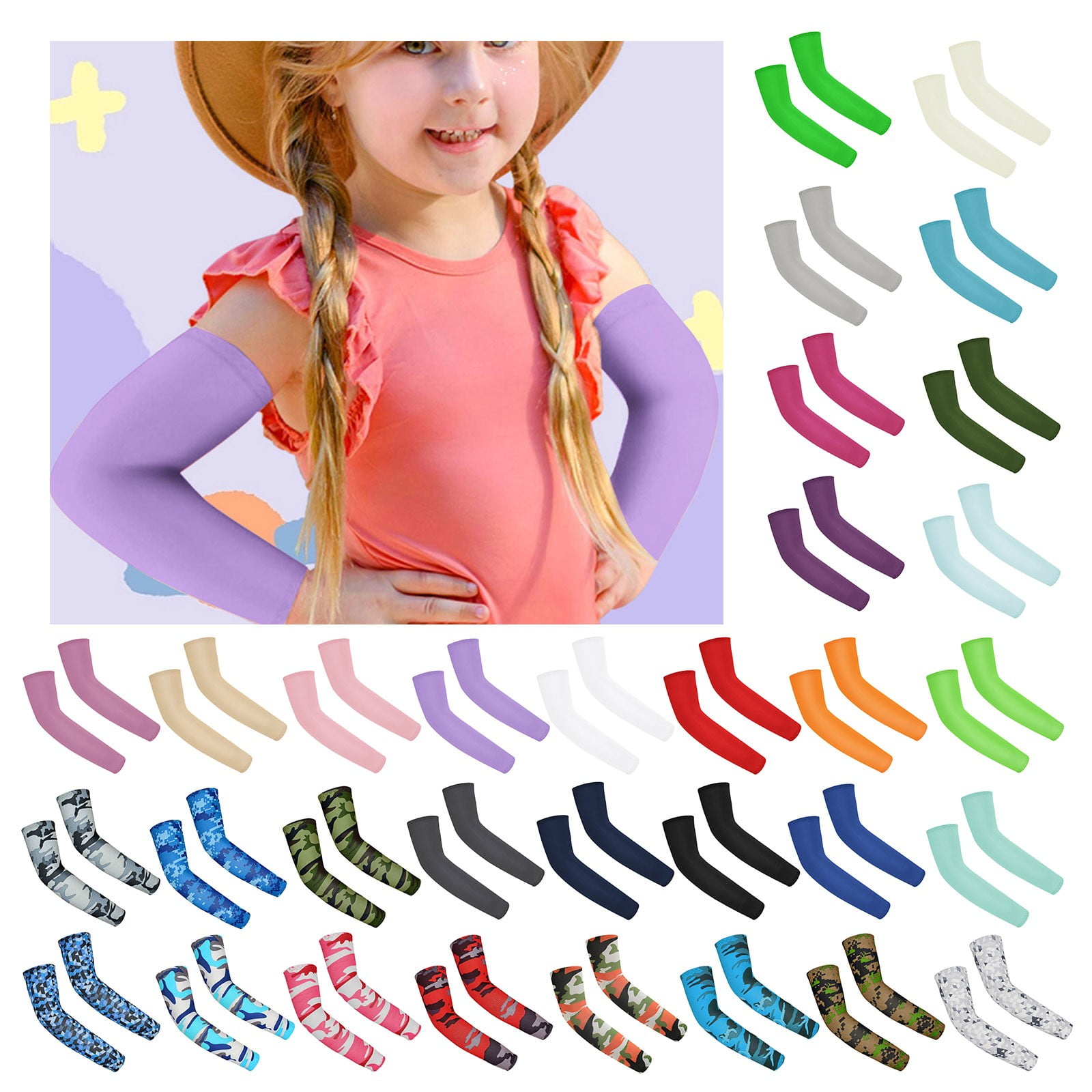3 Pairs Kids UV Protection Arm Sleeves - Cooling Compression Sleeves For Outdoor Sports