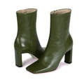 thumbnail image 4 of YDN Women Classic Closed Square Toe Ankle High Booties Chunky Mid High Heel Side Zipper Short Boots Office Shoes Size 5.5 Olive, 4 of 4