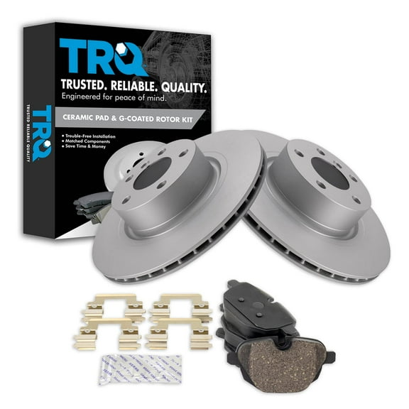 TRQ Rear Brake Pad & Rotor Kit Brake Pads Brake Rotor Ceramic Premium G-Coated Fits Select 2011-2016 BMW X3 2015-2016 X4