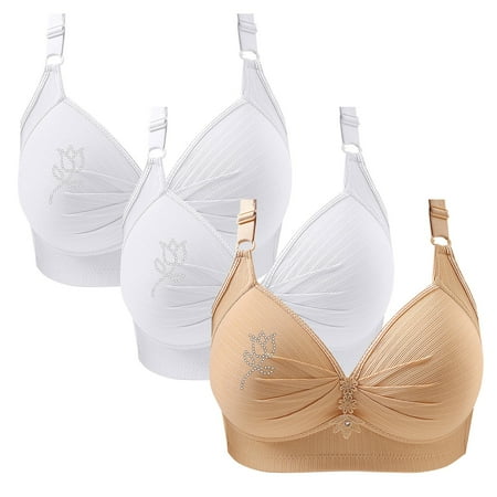 SNOWSONG Push Up Bras for WomenClearance! Wireless Bras Mixed Color 3-Pack Women s Seamless Breathable Lingerie Plus Size Non-Steel Ring Bra Bras for Women Comfy Bras for Women Gold 40