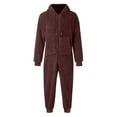 thumbnail image 3 of Mens Romper Men's Winter Thick Warm Long Sleeve Casual Solid Zipper Loose Hooded Jumpsuits Pajamas Adult Onesies for Men Brown M, 3 of 8