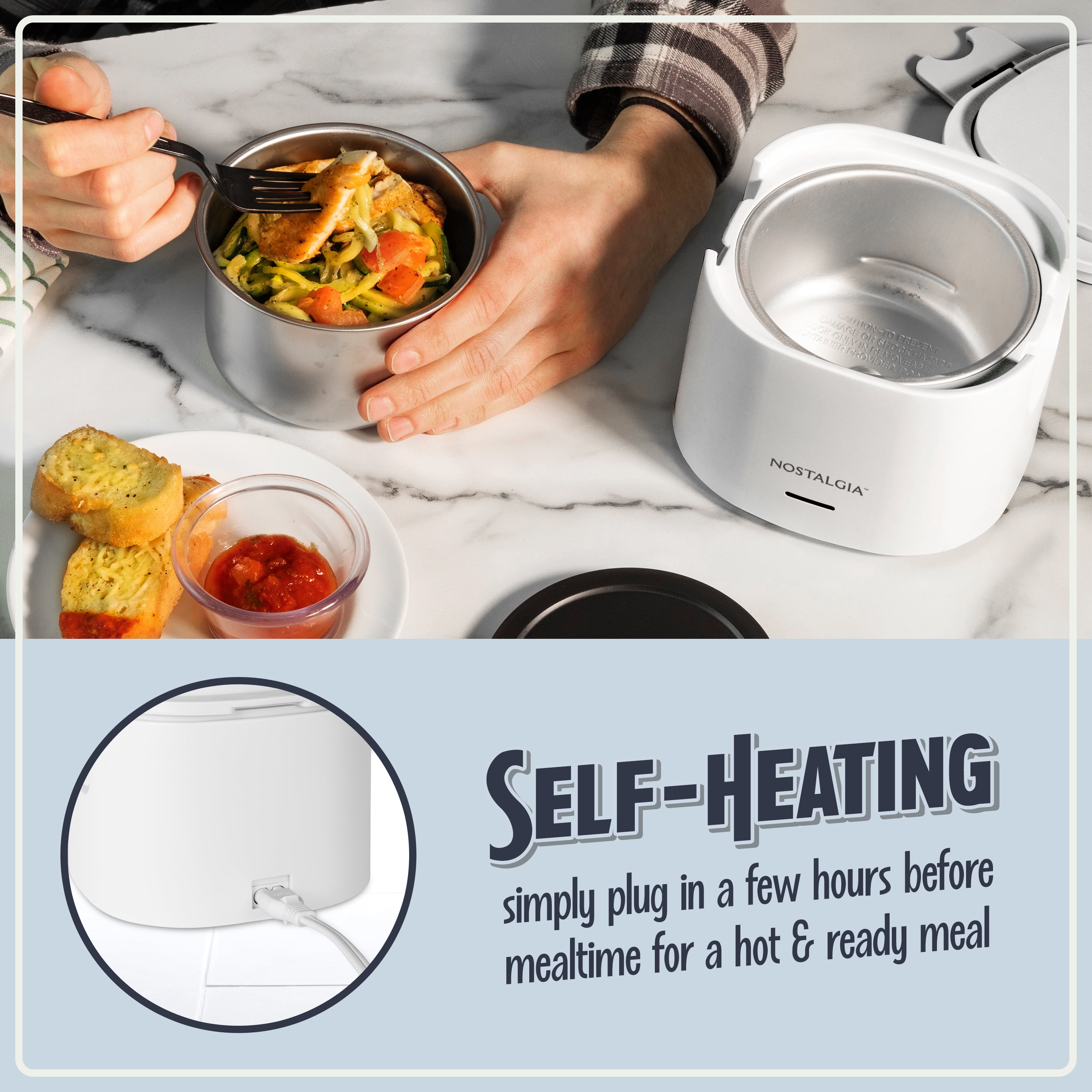 Nostalgia 20 oz Portable Heated Lunch Box with Stainless Steel Lunch Container, White