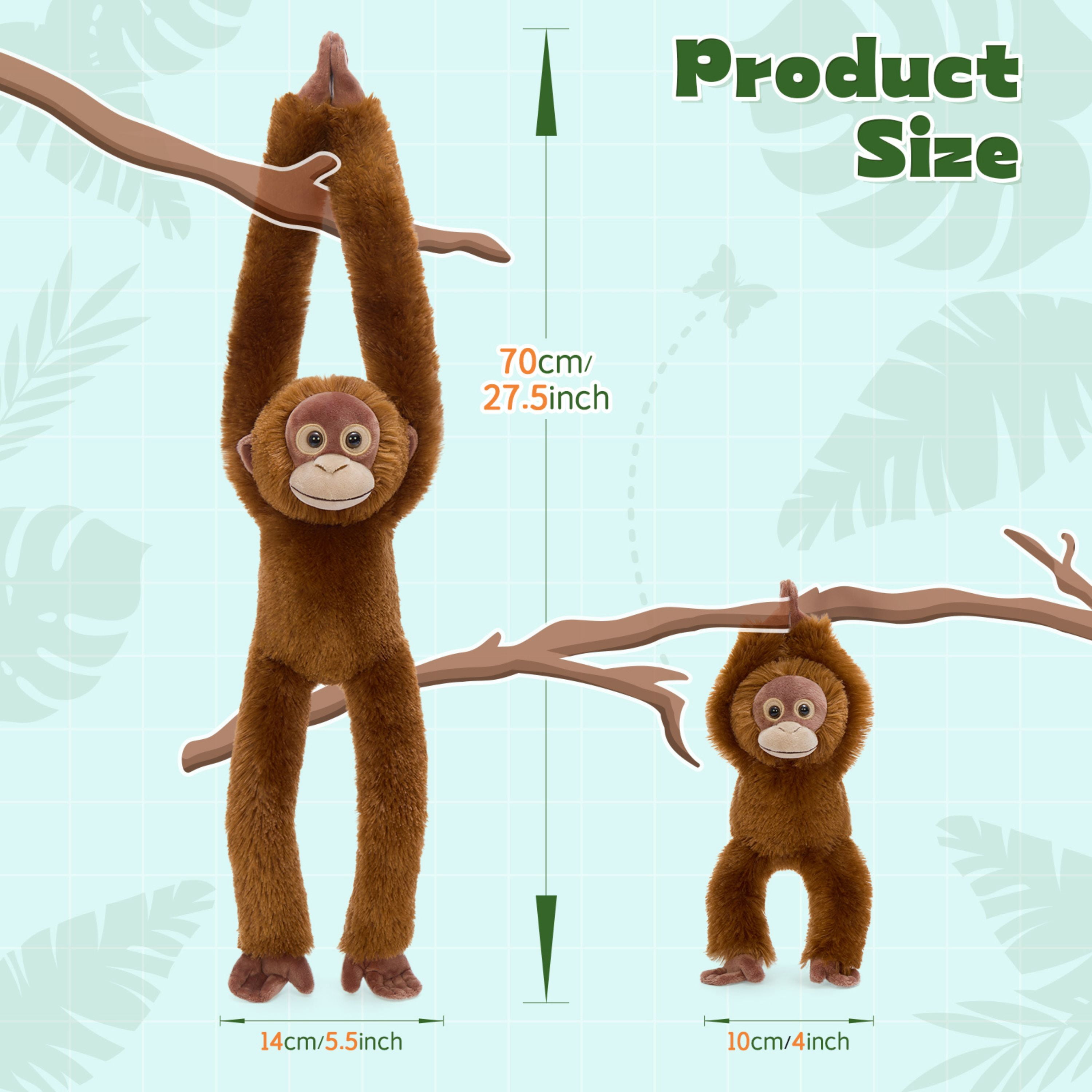 Tezituor 2pcs Hanging Monkey Stuffed Animal Weighted Stuffed Orangutan and Baby with Hook and Loop Fasteners Hangs Plush