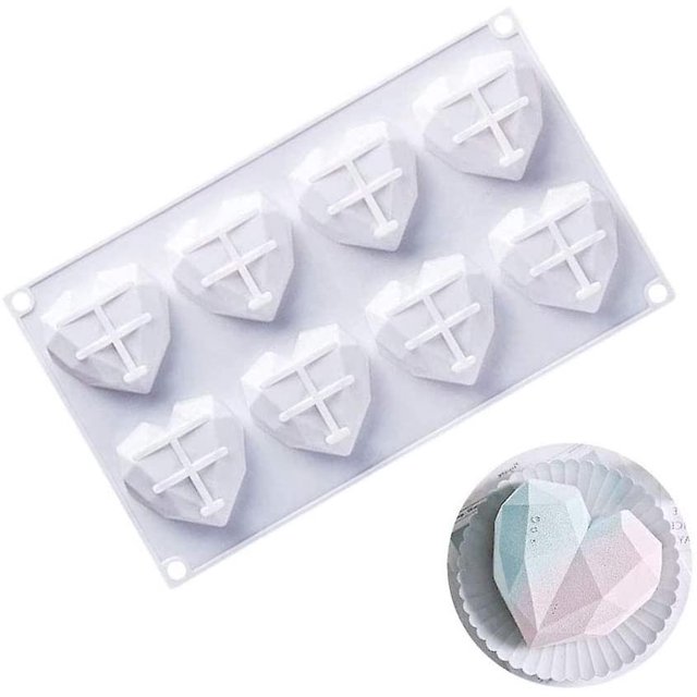Molde De Silicona En Forma De Corazón De Diamante, Bandeja De Molde De Pastel Caramelos 3d 8 Cavidades Herramienta De Hornear Diy Hecha A Mano Para Hacer Decoración De Pasteles De Chocolate. Afortunado Sencillez