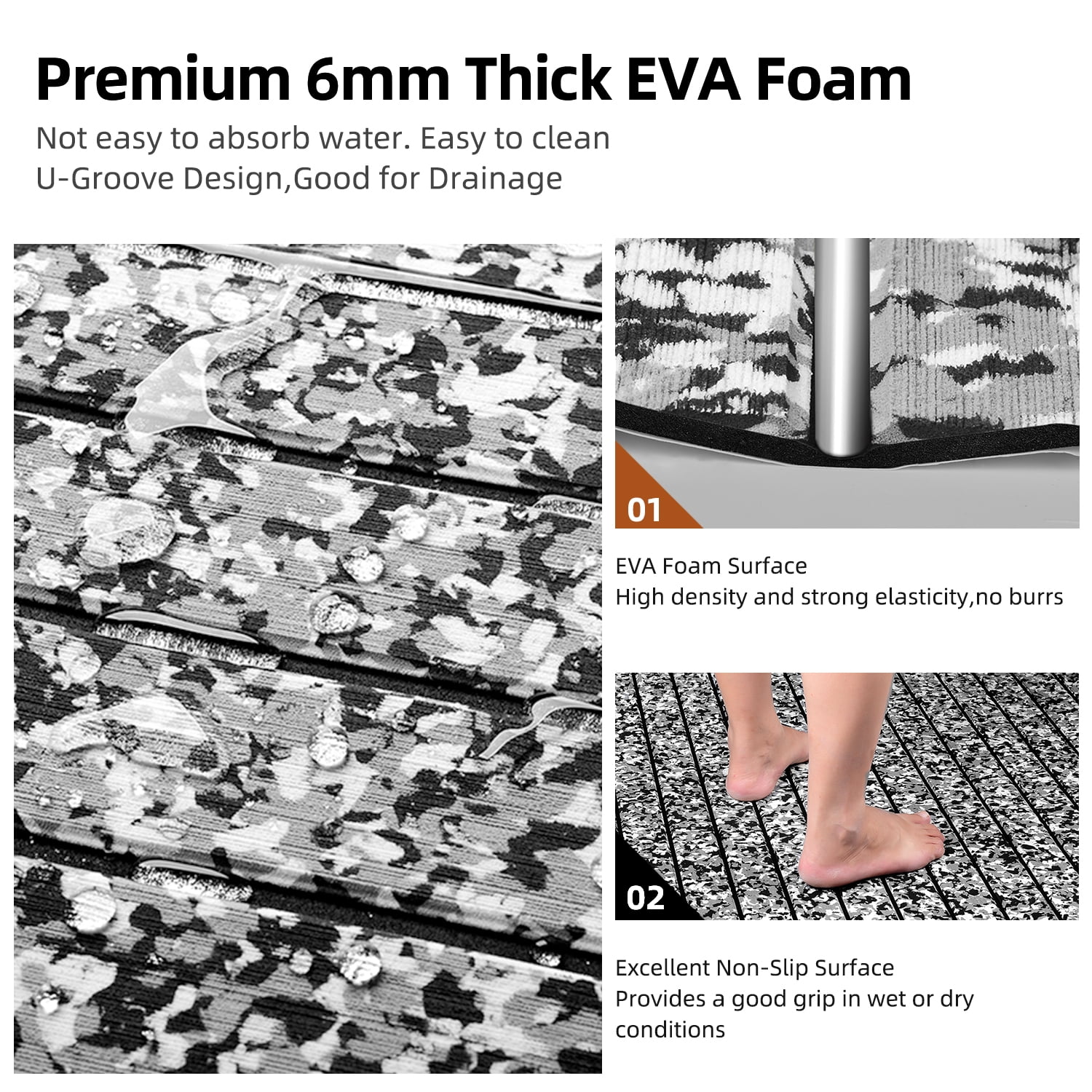 AbahubFit Camouflage EVA Foam Boat Flooring 96"x45.6"/36"/28.8"/16.8", 48"x16.8", Self Adhesive Non-Slip for Motorboat Kayak Surfboard SUP