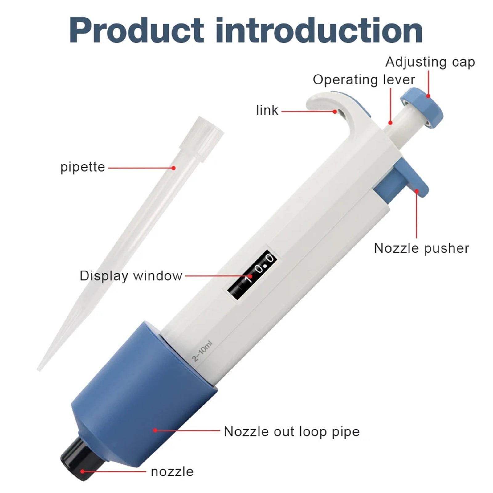 2-10ml Laboratory Pipette Adjustable Single Channel Digital Micropipette With Pipettor Tips Sample Dispenser , High-Accurate