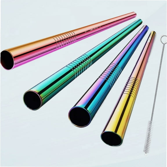 6-Pack Stainless Steel Metal Boba Straws, Extra Wide Colored Reusable Smoothie Straws with Cleaning Brush & Carrying Case