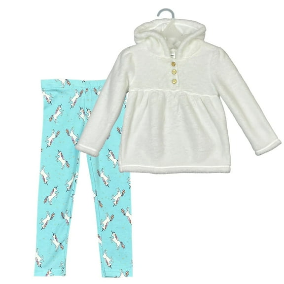 Carter’s Toddler Girls Hoodie Fuzzy Top & Leggings Outfit Set 3T White Aqua