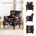 thumbnail image 3 of Hulala Home Traditional Polyester Rubberwood Floral Nailhead Trim Armchair, Black, 3 of 5