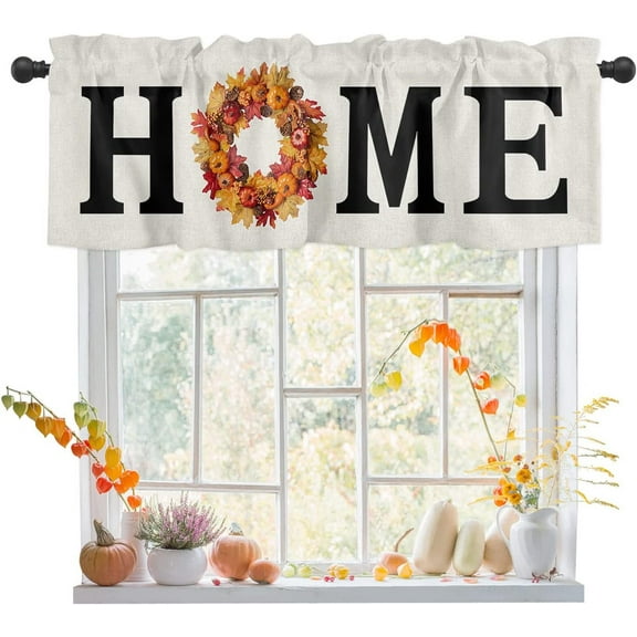 Fall Kitchen Valances for Windows Rod Pocket Thanksgiving Small Window Kitchen Curtains Valances for Bathroom Living Room Autumn Maple Leaves Home 1 Panel, 54 x 18 Inch