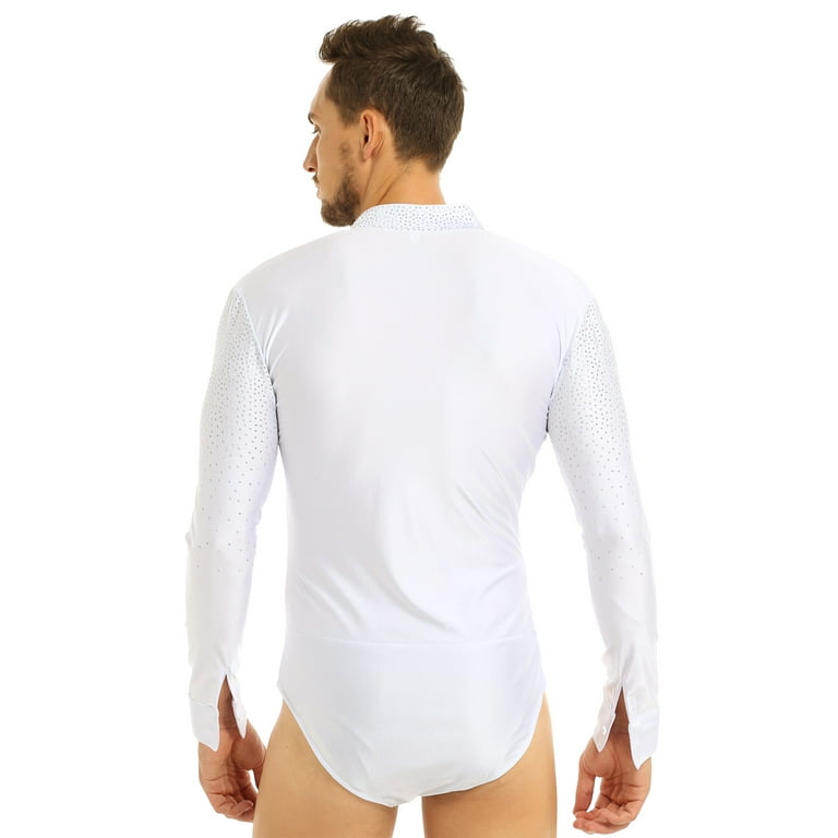 Sxiwei Mens One Piece V Neck Front Zipper Long Sleeve