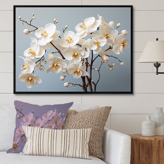 Designart "Still Life Photography Of White Orchids I" Orchids Floater Framed Canvas Art Print