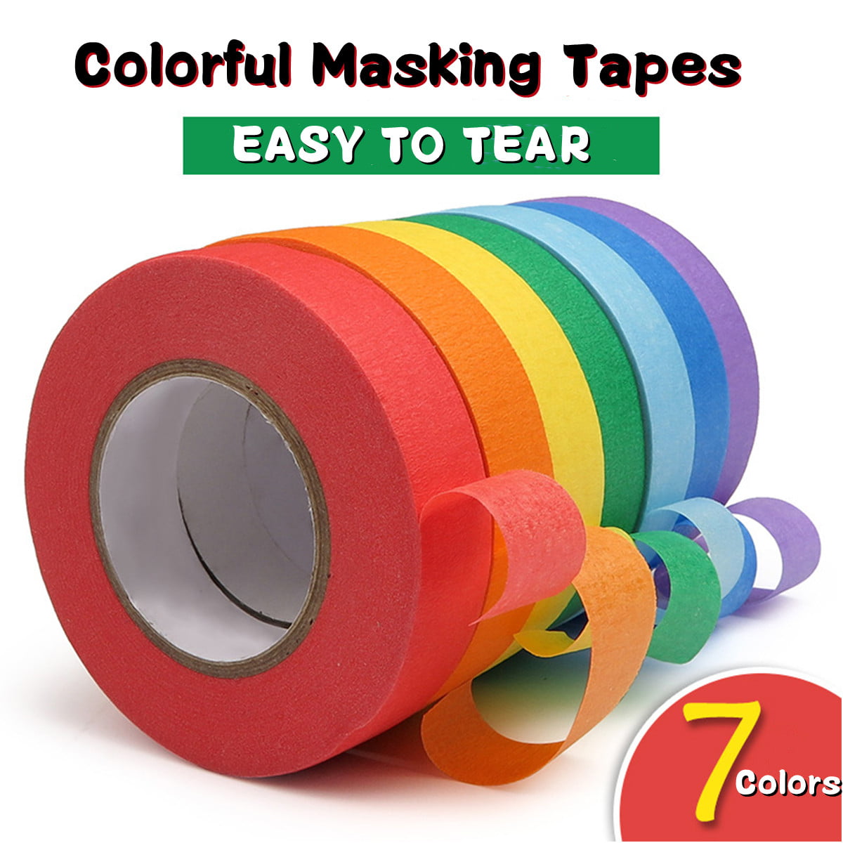 skytogether Colored Masking Tape 1 inch Wide, Rainbow Color Masking Tape Colorful Masking Tape Colored Tape Rolls for Kids Classroom Painters Tape