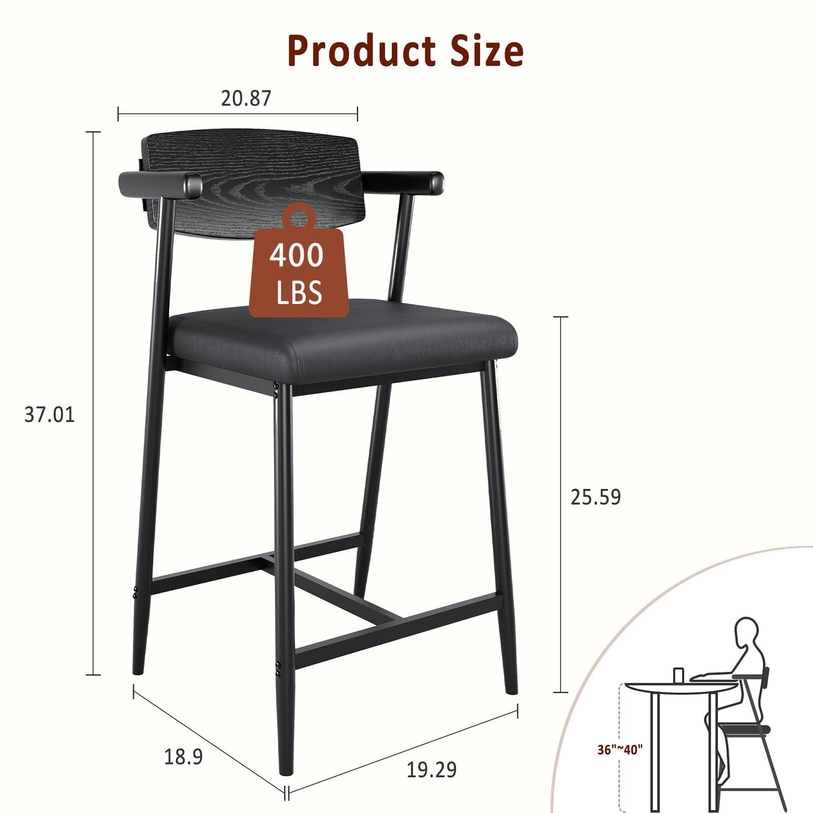Counter Height Bar Stools Set of  With Arms, 26" Upholstered Bar Stools , Wider Seat, Modern Bar Stools Set With Footrest for Kitchen Island,Counter Bar,Easy Assembly