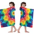 thumbnail image 4 of Colorful Rainbow Tie Dye Spiral Pattern Hooded Bath Towel，50"x30" for Ages 3 To 12 Kids, Quick Dry Lightweight Soft Microfiber Hood Beach Towel Cover Up for Kids, 4 of 7