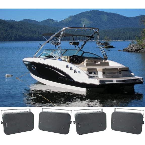 (4) Rockville HP65S 6.5" Black Marine Box Speakers with Swivel Bracket For Boats