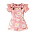 thumbnail image 1 of TZEWGL Summer Outfit Set Pure Color Short Sleeve Romprer With Printed Overalls Adjustable Straps Floral Print Jumpsuit For Baby Toddler Girls size 0-3M, 1 of 8
