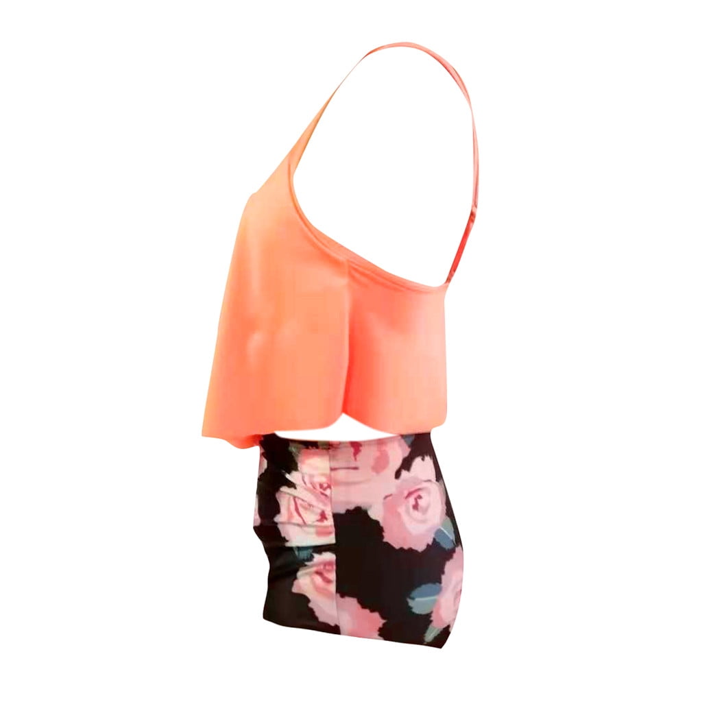 Kcocoo Women Two Piece Plus Size Sexy Backless Halter Floral ...