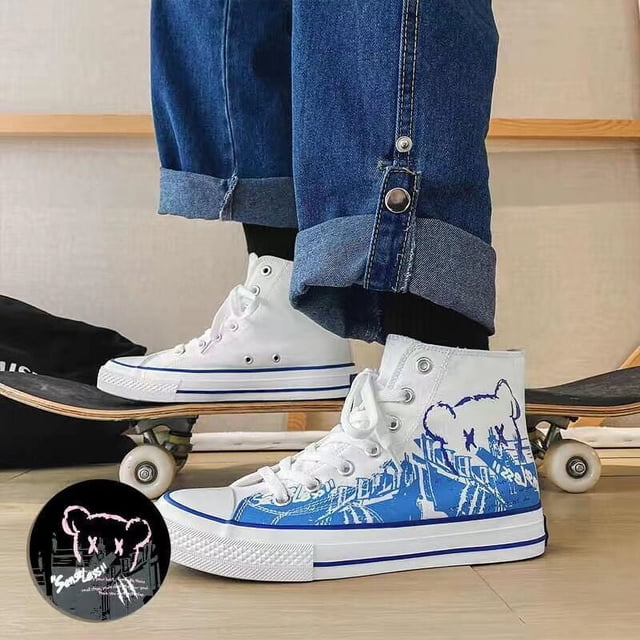 Zapatos de lona de caña alta, zapatillas de deporte para hombres, primavera, adolescentes, estudiantes, todo fósforo, casual, celebridades de Internet