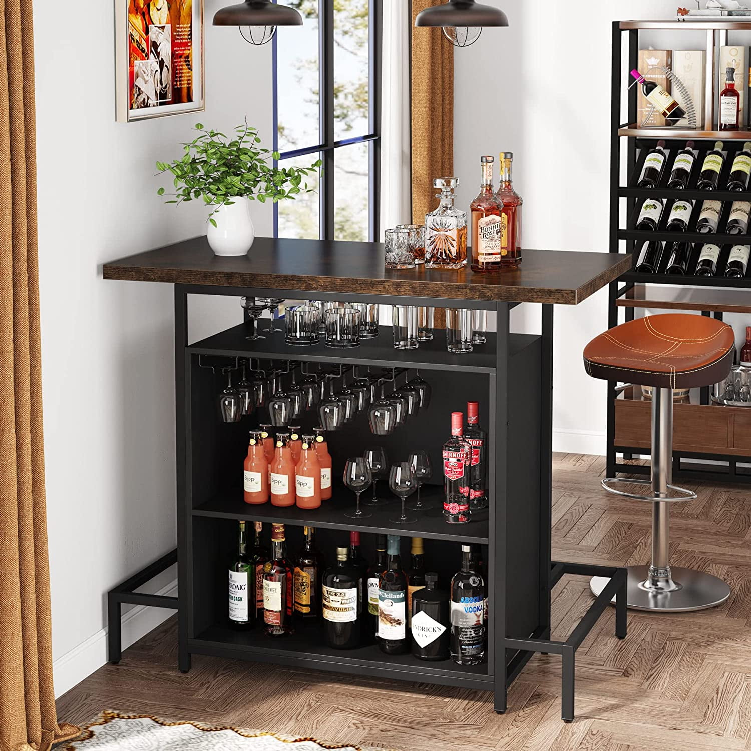 Tribesigns Home Bar Unit with Glasses Holder and Wine Storage ...