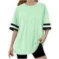 thumbnail image 3 of SGFCWSX Girls Short Sleeve T-Shirt, Kids Oversized Striped Cuff Summer Casual Tops Green Size 8-9 Years, 3 of 9