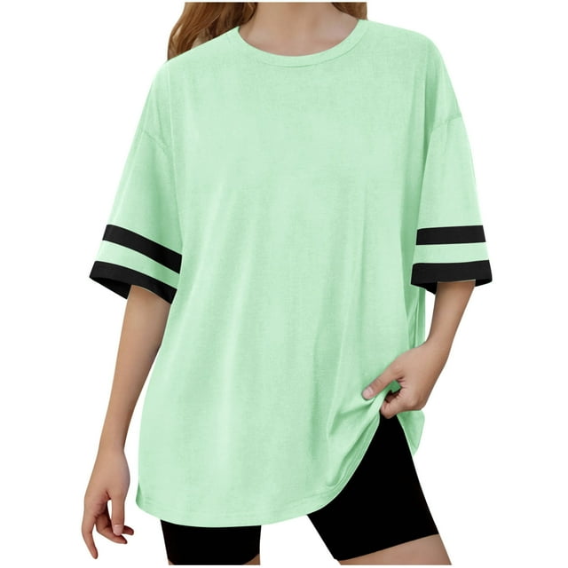 Zpanxa Chemises d'Été pour Filles Couleur Unie Manches Courtes Col Rond Blouse avec Polyester Spandex 8-9 Ans