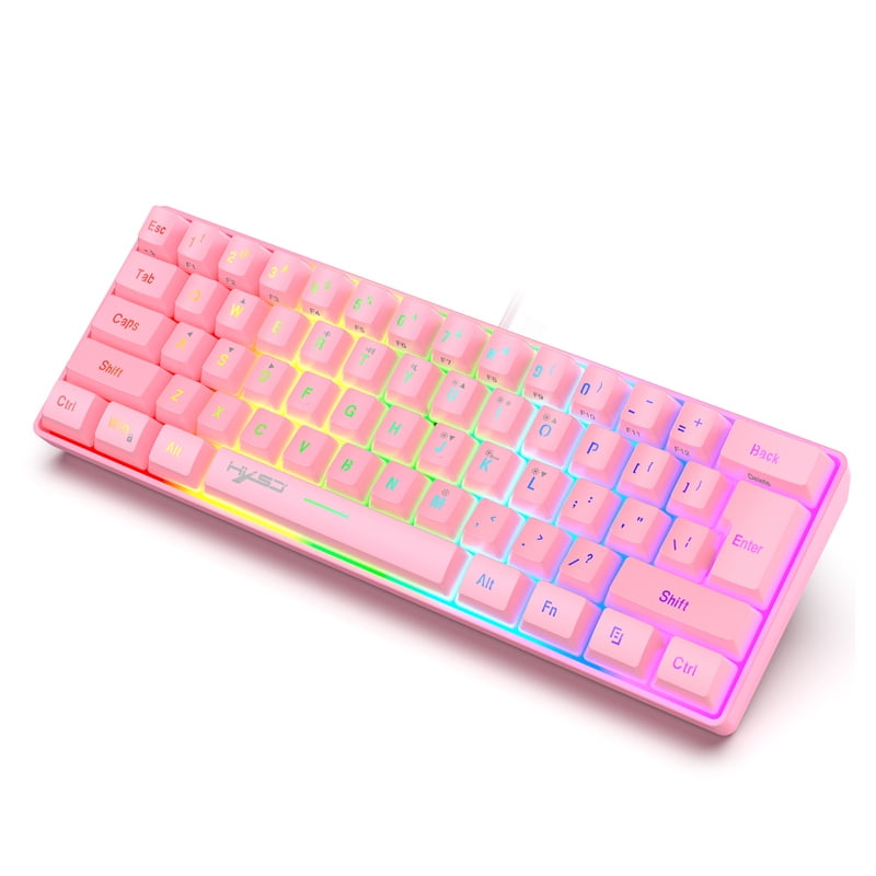 Mini 60% Gaming/Office Keyboard,Waterproof Keycap Type Wired RGB Backlit Compact Computer Keyboard For Windows/Mac/Laptop Pink