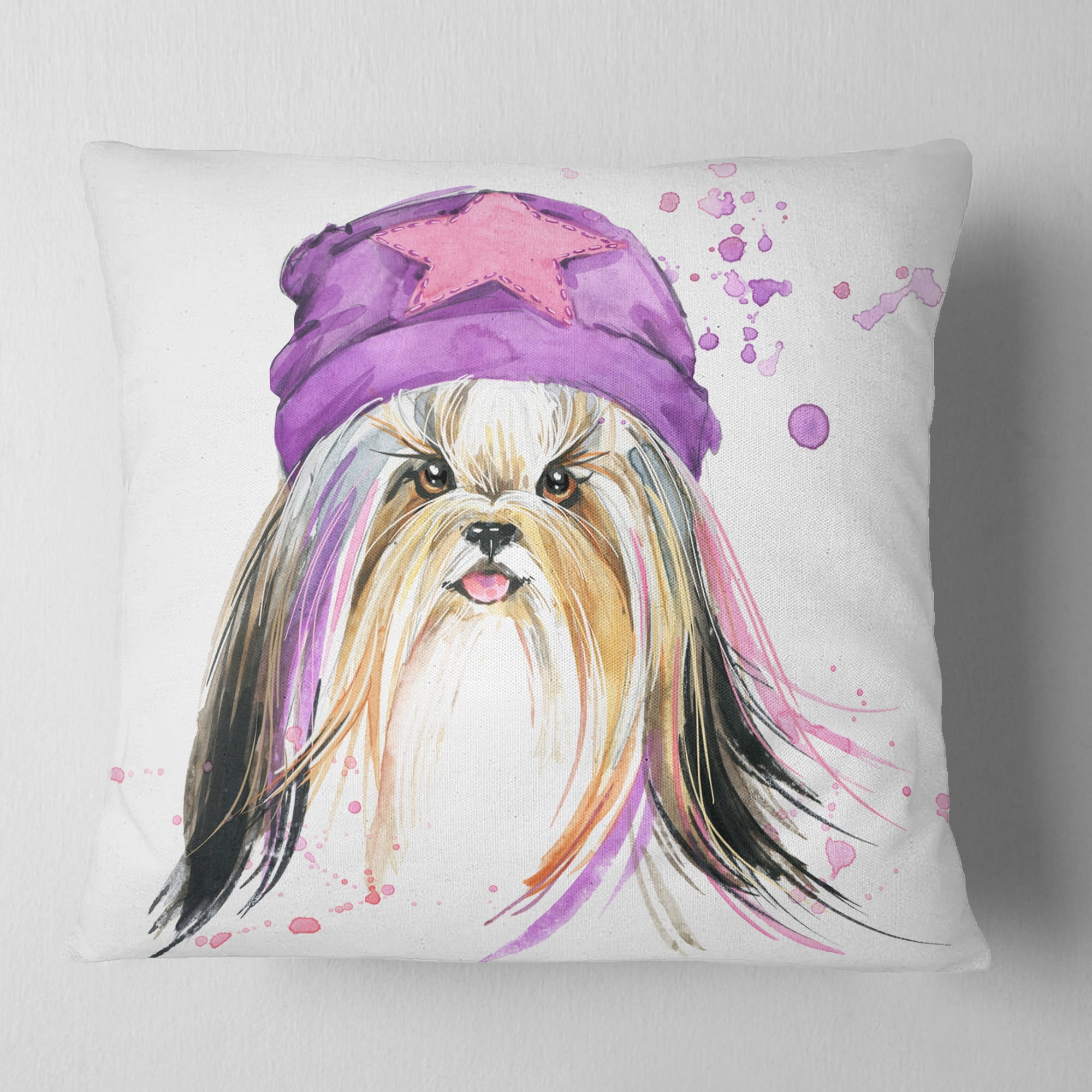 Designart Cute Dog with Starred Hat - Animal Throw Pillow - 16x16