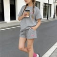 thumbnail image 2 of Fesfesfes Girls Floral Print Bowknot Two Piece Homewear Set Soft Gauze Summer Short Sleeve Round Neck Comfortable Outfit for Baby and Toddler Playwear(Gray,11-12 Years), 2 of 6