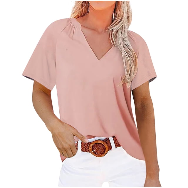 Birdeem Mode Femmes Décontracté Uni Chandail à Enfiler Col en V Manches Courtes T-Shirt Hauts Blouse