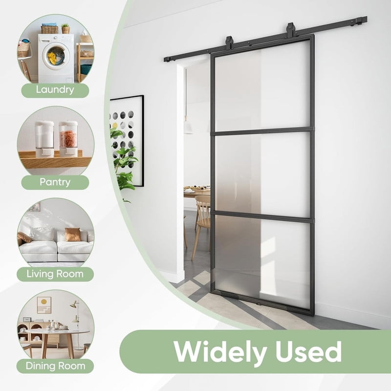 Easy4Home 38"x84" Frosted Glass Sliding Barn Door with Track and Hardware Kit