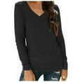 thumbnail image 1 of Camiseta de mujer con cuello en V y manga larga de color liso: diseño con tirantes y hombros al aire, mezcla de poliéster y spandex, fácil de combinar con leggings o vaqueros., 1 of 6