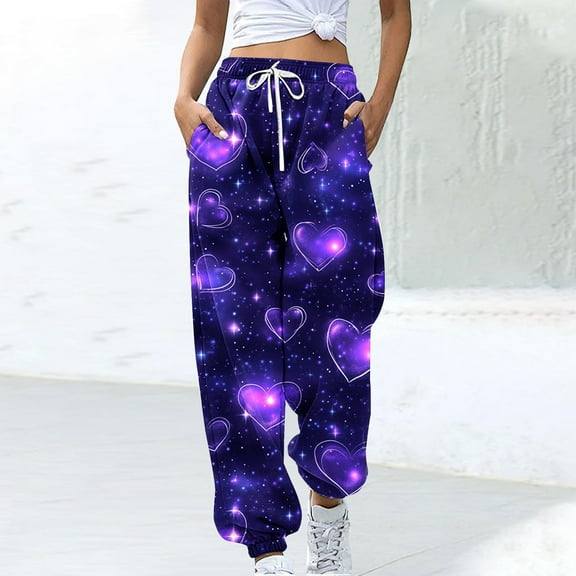 LEBONYARD Wide Leg High Waist for Women,Womens Pants Clearance Clothes under $5,Women's Casual Trousers Printing Drawstring Pants Waist Long Pants Sweatpants with Pocket Multicolor S