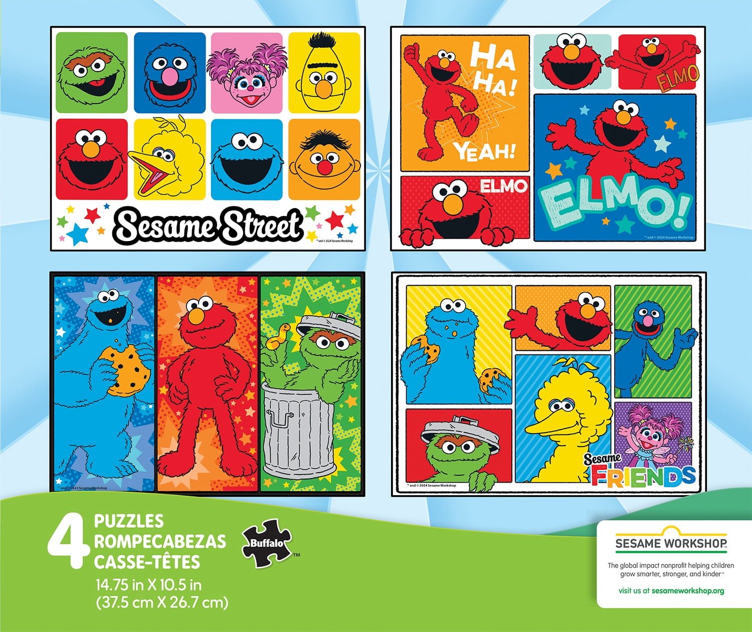 Buffalo Games Sesame Street 4-in-1 Multipack Interlocking Jigsaw Puzzles for Children Ages 6+