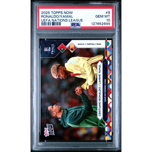 Graded 2025 Topps Now UEFA Nations League Cristiano Ronaldo/Lamine Yamal #8 Soccer Card PSA 10 Gem Mint
