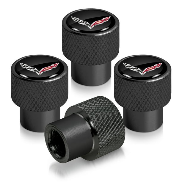 Chevrolet Corvette C7 Logo in Black on Black Aluminum Tire Valve Stem