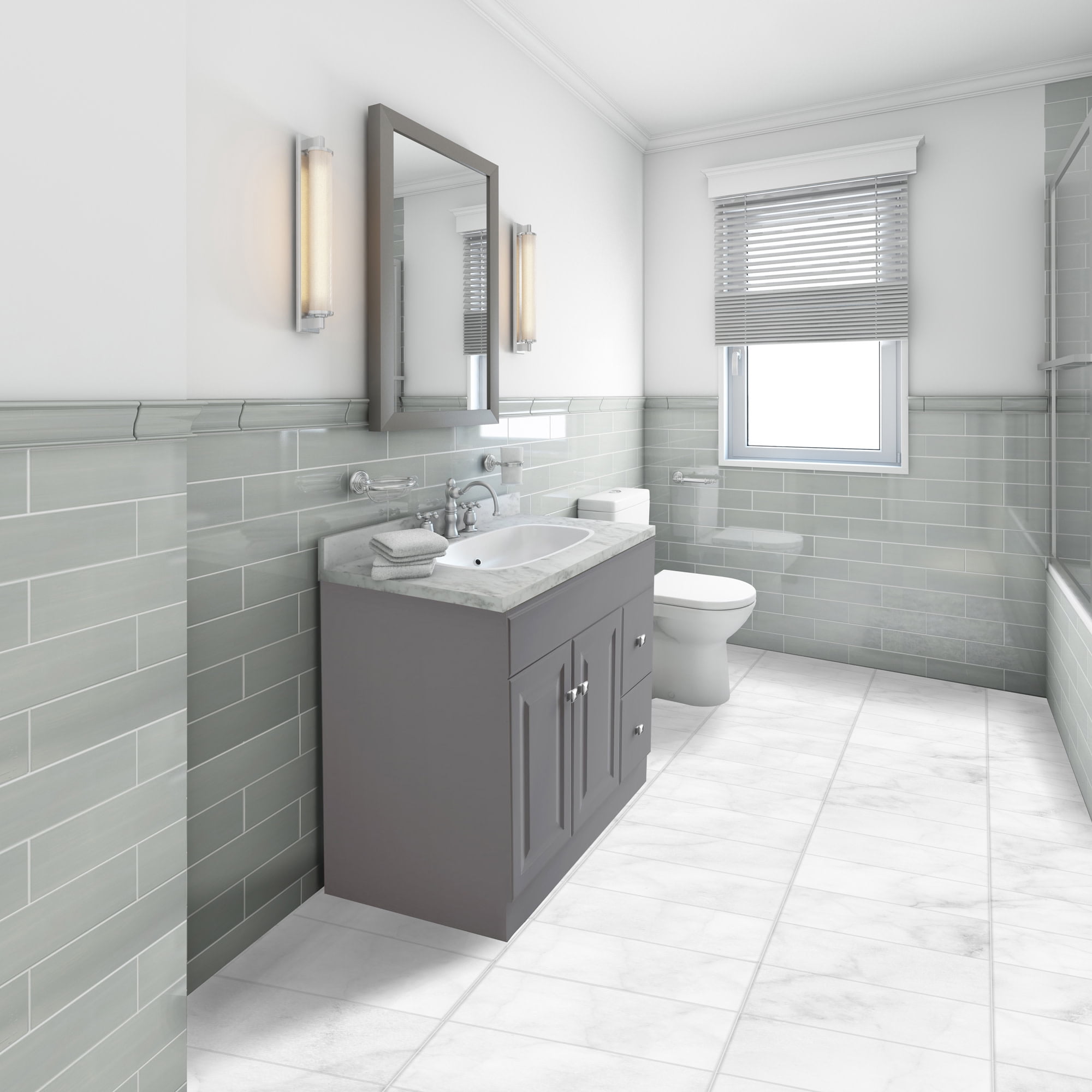 Design House Wyndham 36" Solid Wood Ready to Assemble 2-Door and 2-Drawer Bathroom Vanity Cabinet, Gray