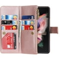 thumbnail image 3 of Samsung Galaxy Z Fold 3 5G Wallet Case with S Pen Holder,Detachable 2 in 1 Magnetic [9 Card Slots] Removable Wrist Strap Zipper PU Leather Case for Samsung Galaxy Z Fold 3,RoseGold, 3 of 14