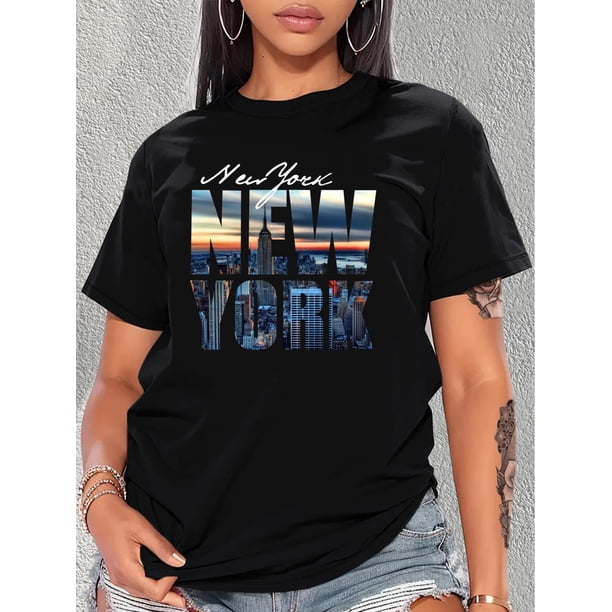 Camiseta deportiva de cuello redondo con estampado gráfico, tops casuales de manga corta para correr, ropa deportiva para mujer, camisetas de ocio
