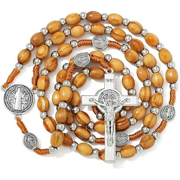 Saint Benedict Wooden Rosary Prayer Beads Men Jerusalem, Wood Christian Prayer
